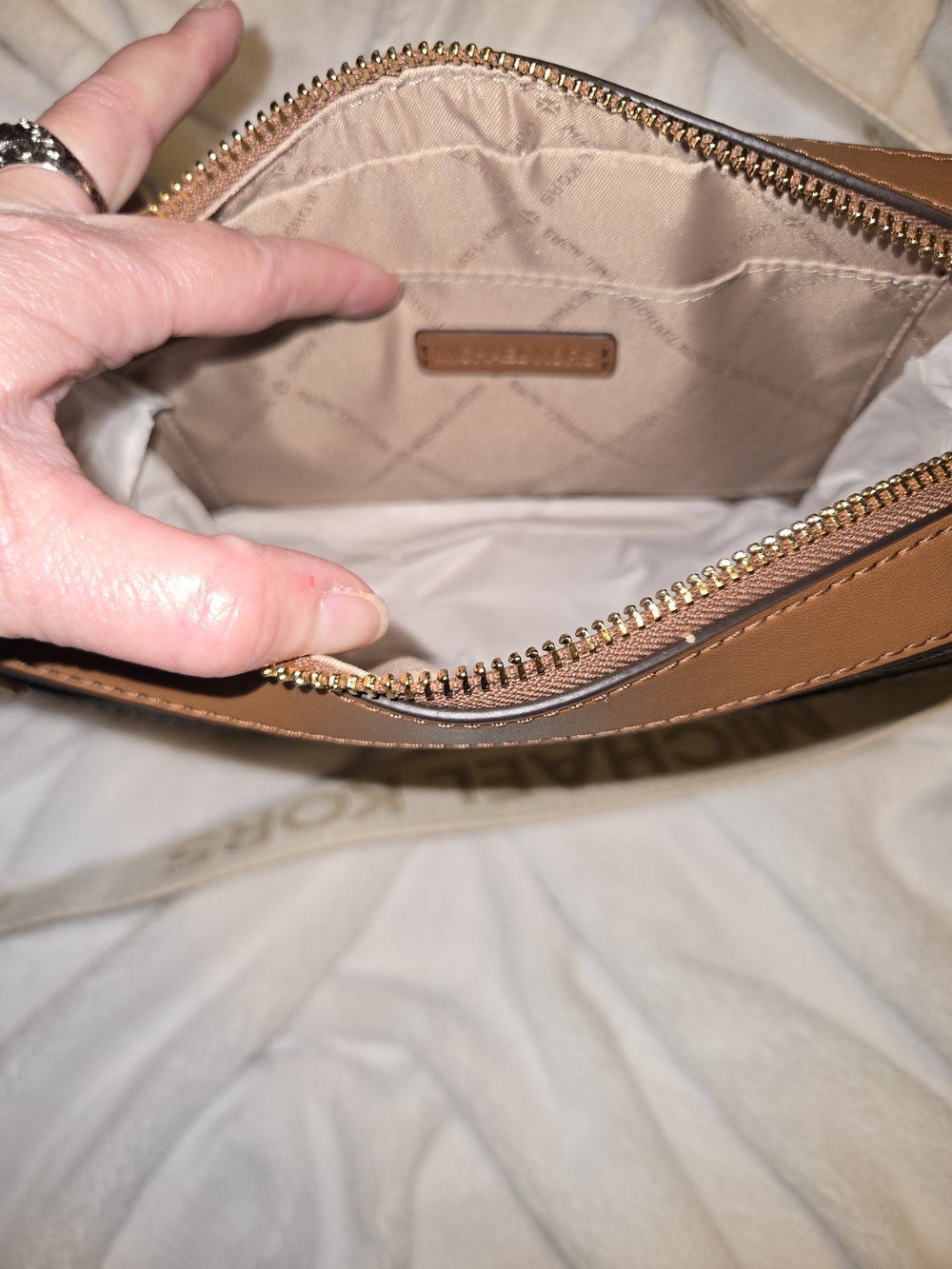 Michael Kors Brown Monogram Crossbody with Logo Strap - Picture 11 of 12